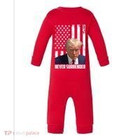Never Surrender Donald Trump American Flag Mugshot Infant Fleece One Piece thumb 0