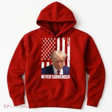 Never Surrender Donald Trump American Flag Mugshot Hoodie