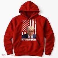 Never Surrender Donald Trump American Flag Mugshot Hoodie thumb 0