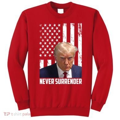 Never Surrender Donald Trump American Flag Mugshot Sweatshirt