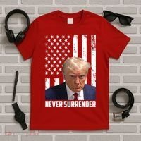 Never Surrender Donald Trump American Flag Mugshot T-Shirt thumb 5