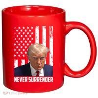 Never Surrender Donald Trump American Flag Mugshot 11oz C Handle Ceramic Mug thumb 0
