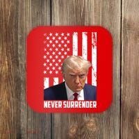 Never Surrender Donald Trump American Flag Mugshot Coaster thumb 0