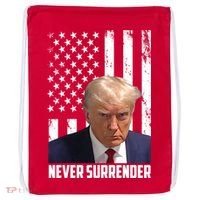 Never Surrender Donald Trump American Flag Mugshot Drawstring Bag thumb 0