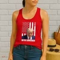 Never Surrender Donald Trump American Flag Mugshot Women's Tank Top thumb 2