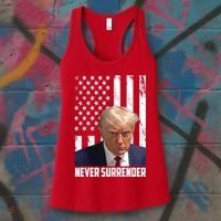 Never Surrender Donald Trump American Flag Mugshot Women's Tank Top thumb 3