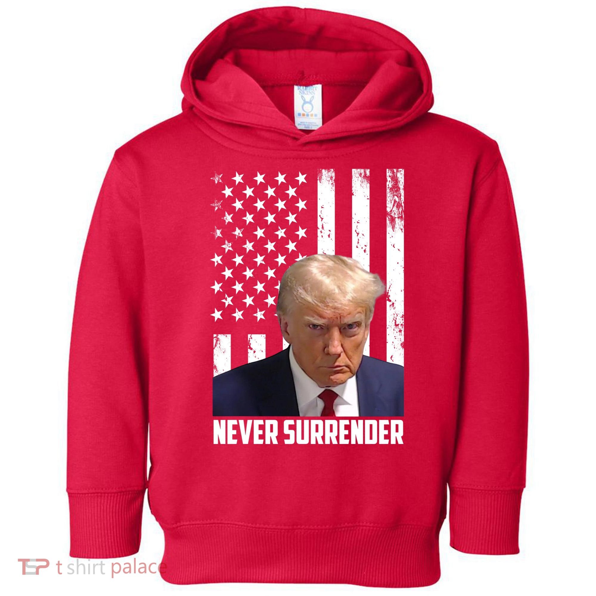 Never Surrender Donald Trump American Flag Mugshot Toddler Hoodie