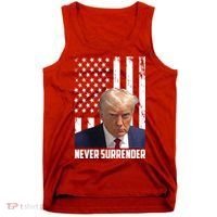 Never Surrender Donald Trump American Flag Mugshot Tank Top thumb 0
