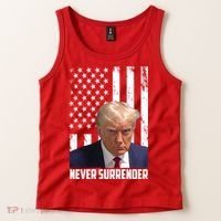 Never Surrender Donald Trump American Flag Mugshot Tank Top thumb 2