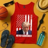 Never Surrender Donald Trump American Flag Mugshot Tank Top thumb 4