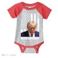 Never Surrender Donald Trump American Flag Mugshot Infant Baby Jersey Bodysuit thumb 0