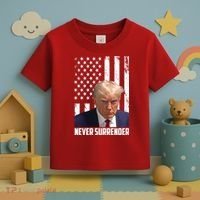 Never Surrender Donald Trump American Flag Mugshot Toddler T-Shirt thumb 3