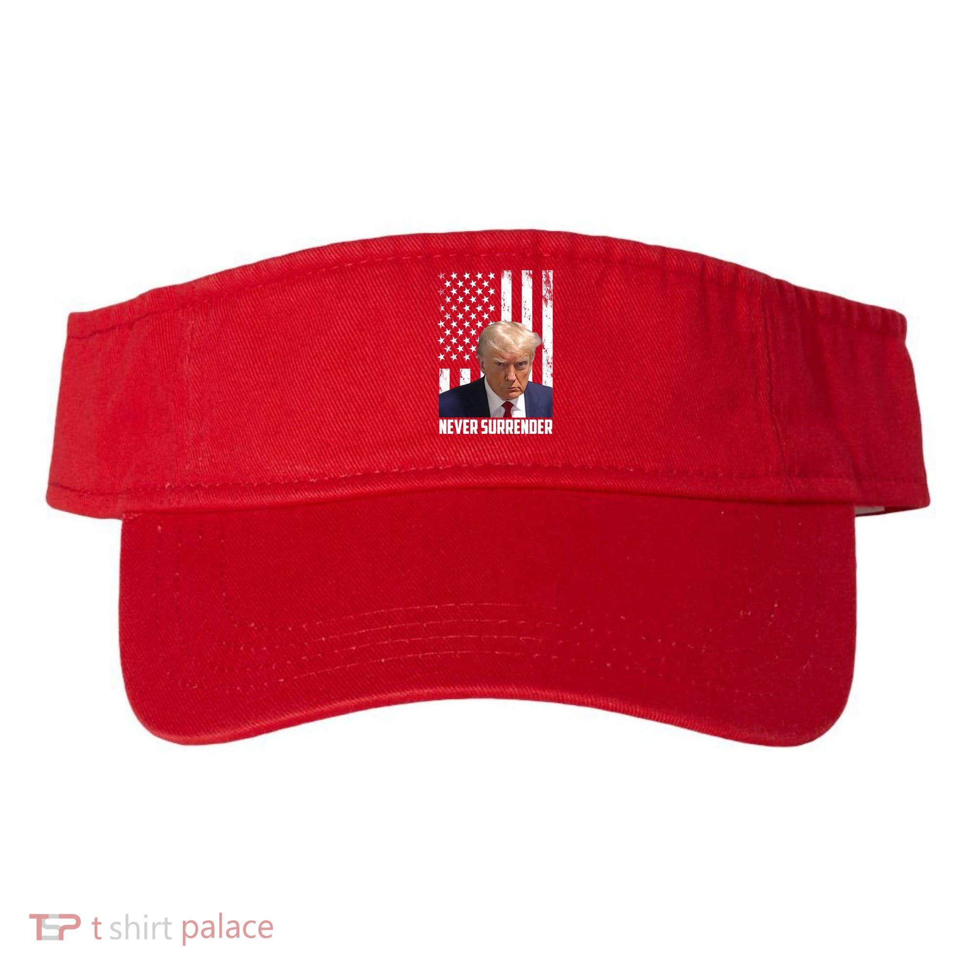 Never Surrender Donald Trump American Flag Mugshot Visor