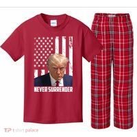 Never Surrender Donald Trump American Flag Mugshot Kids Plaid Pajama Set thumb 0