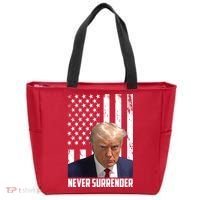 Never Surrender Donald Trump American Flag Mugshot Tote Bag thumb 0