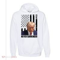 Never Surrender Donald Trump American Flag Mugshot Comfort Colors Garment-Dyed Hooded Sweatshirt thumb 0