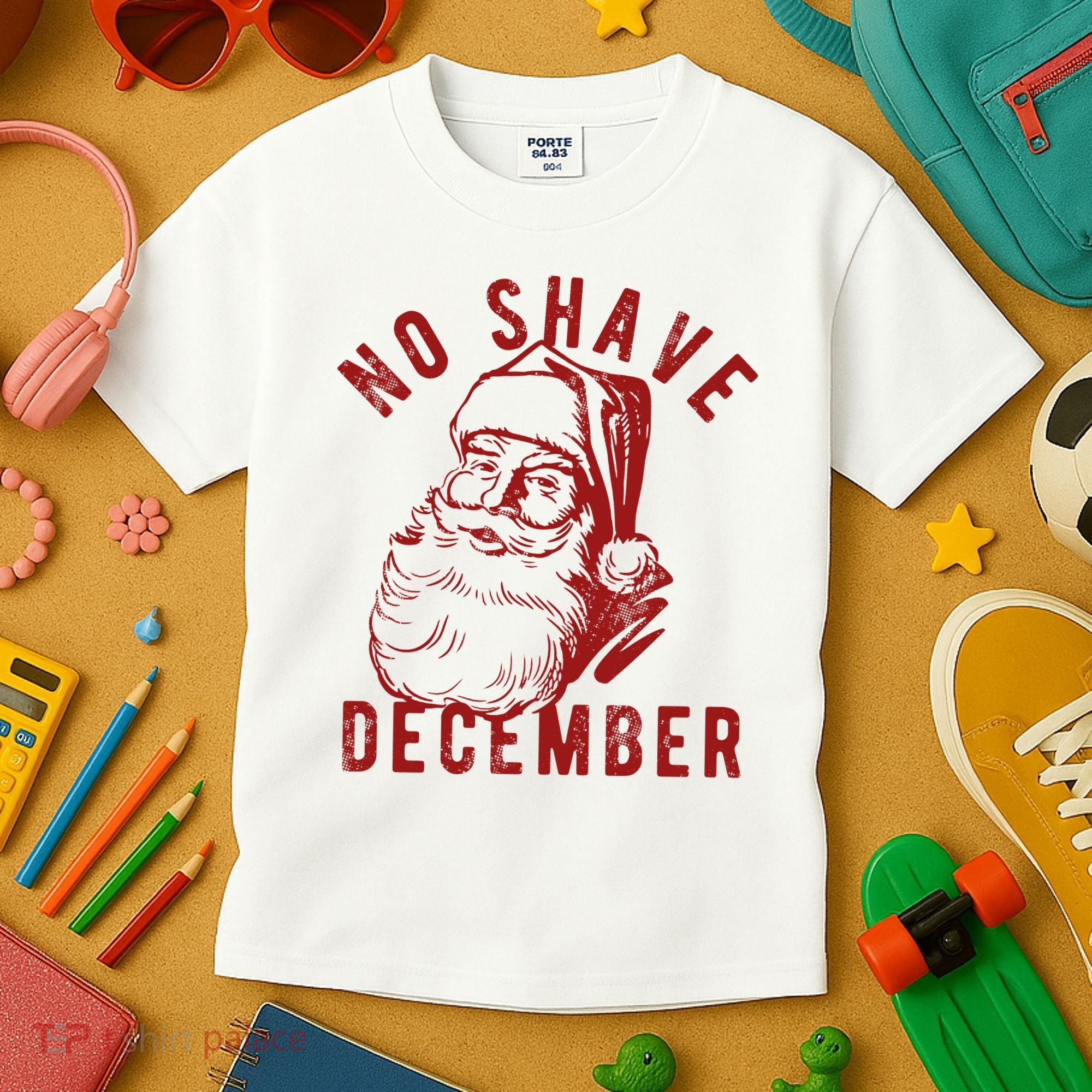No Shave December Santa Claus Funny Holiday Kids T-Shirt