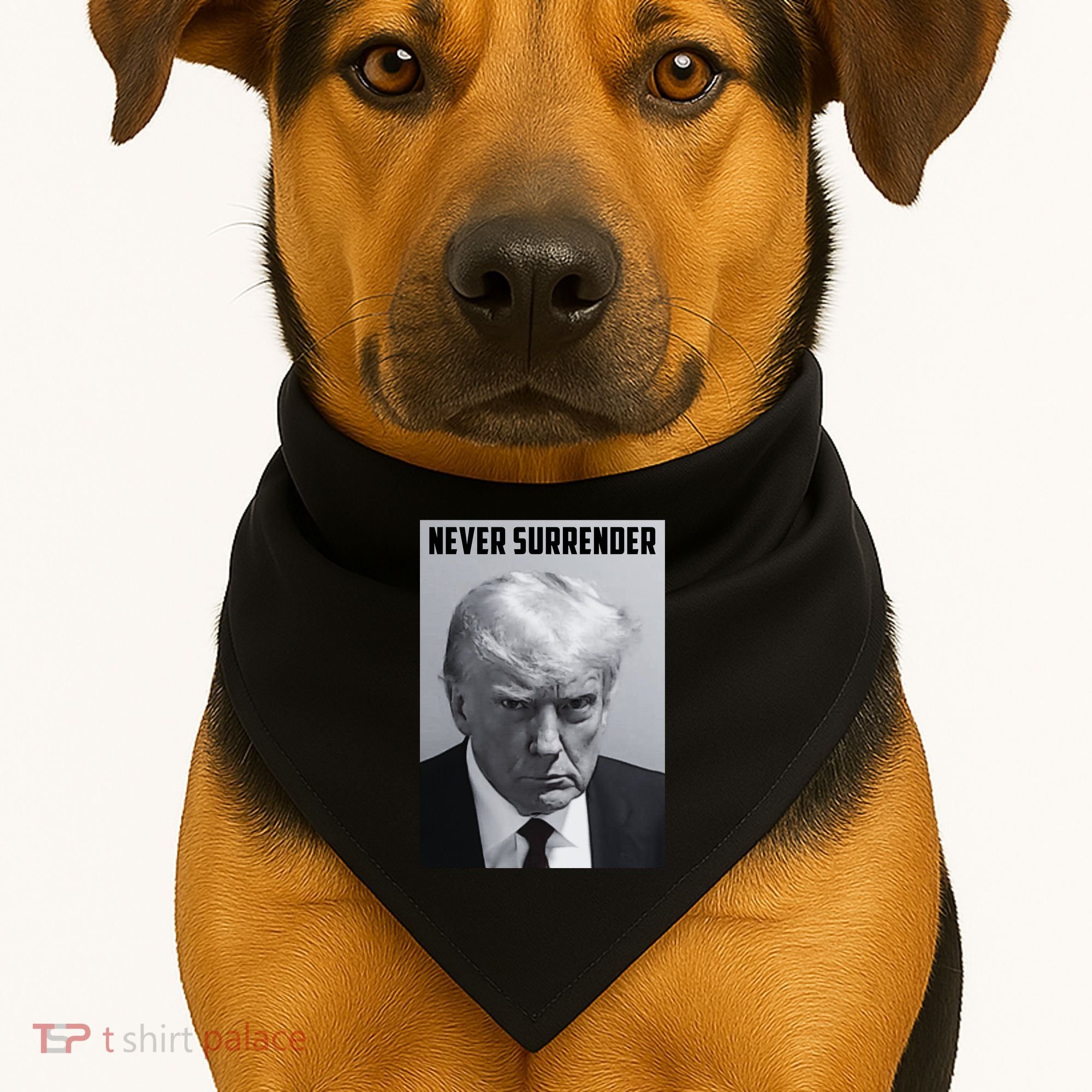 Never Surrender Donald Trump Mugshot USA-Made Doggie Bandana