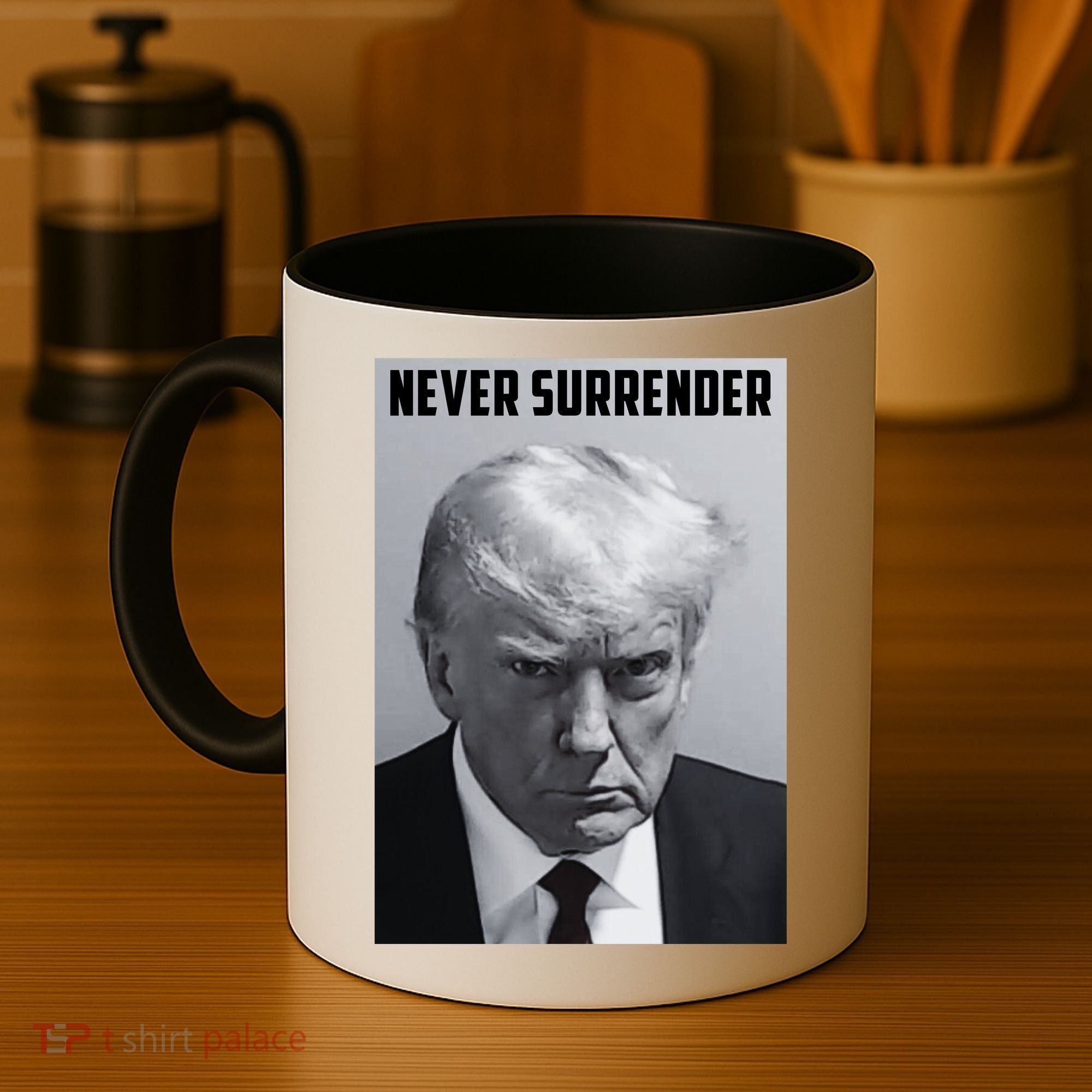 Never Surrender Donald Trump Mugshot Coffee Mug