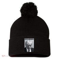 Never Surrender Donald Trump Mugshot Pom Pom 12in Knit Beanie thumb 0