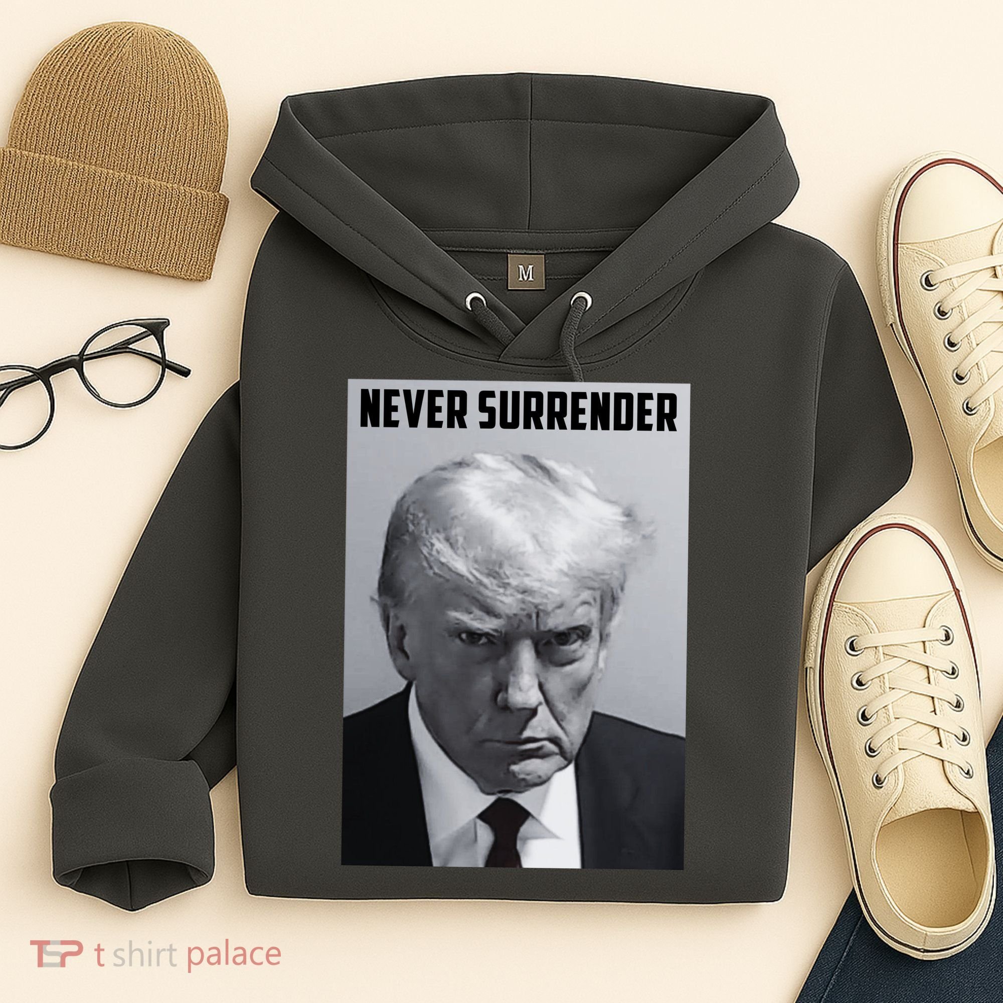 Never Surrender Donald Trump Mugshot Hoodie