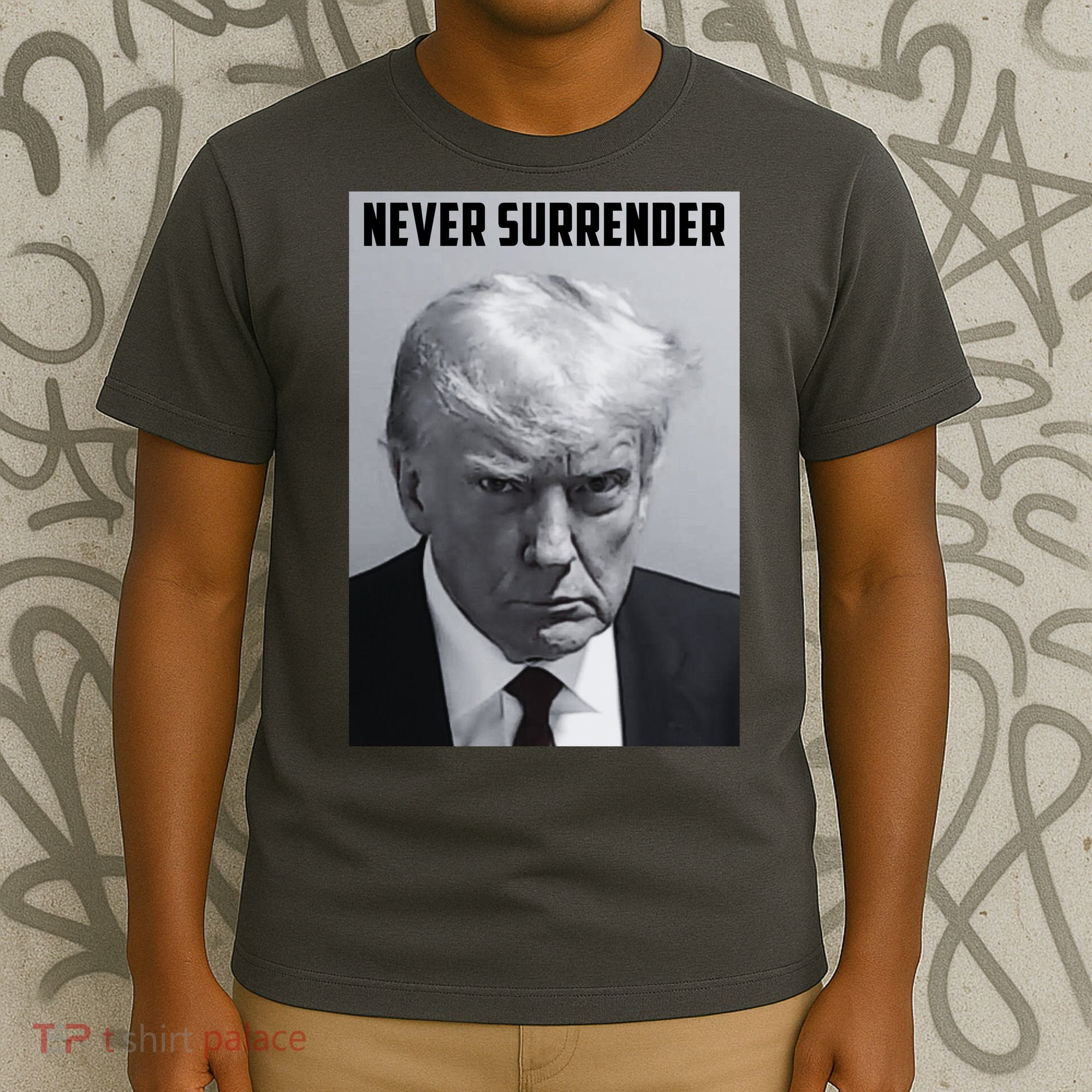 Never Surrender Donald Trump Mugshot T-Shirt