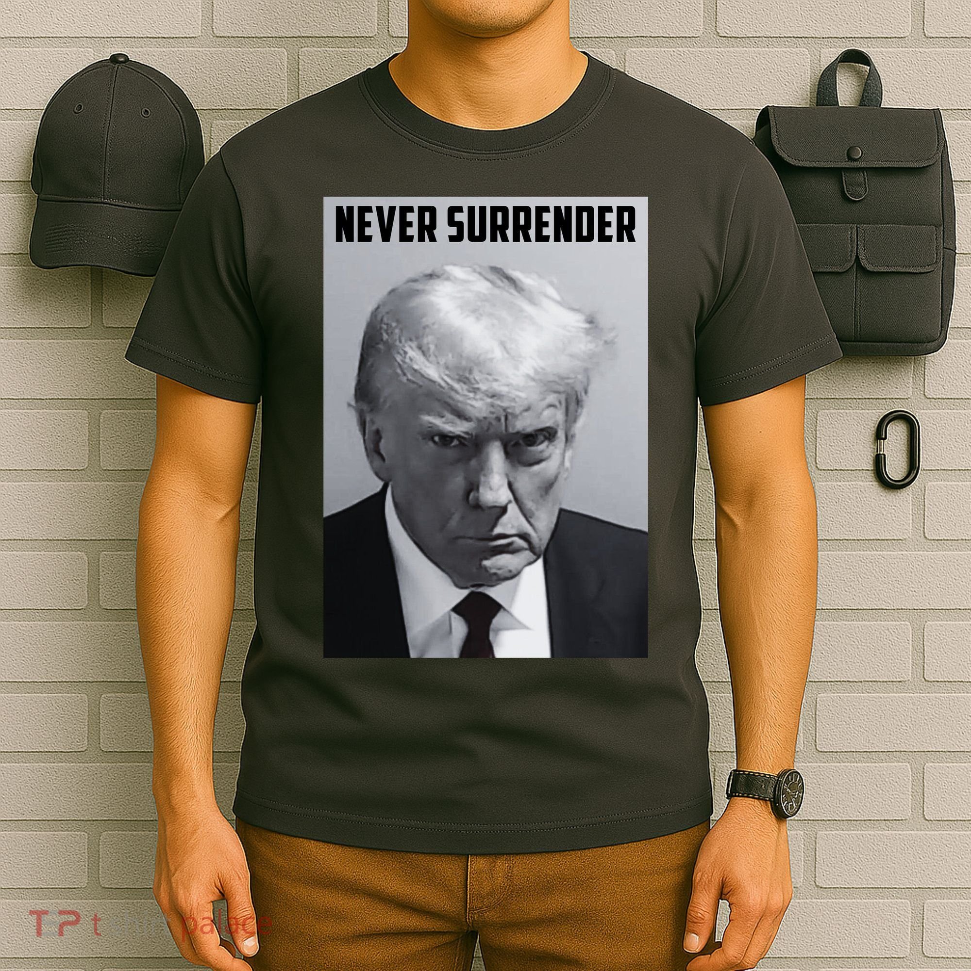 Never Surrender Donald Trump Mugshot T-Shirt
