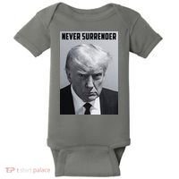 Never Surrender Donald Trump Mugshot Baby Bodysuit thumb 0
