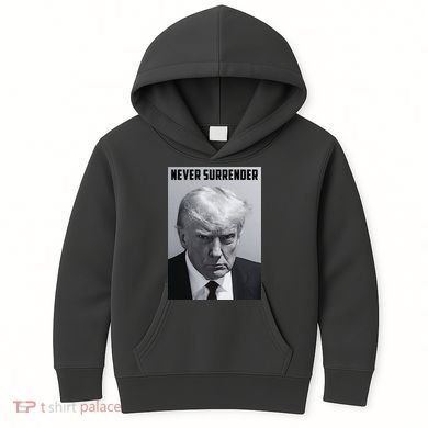 Never Surrender Donald Trump Mugshot Kids Hoodie
