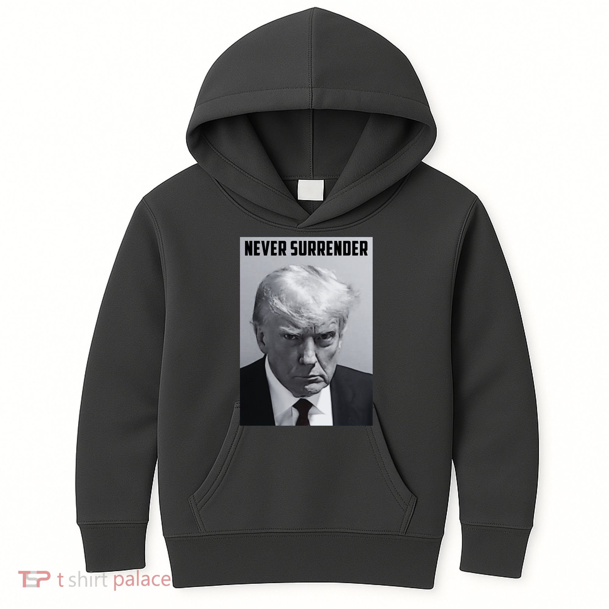 Never Surrender Donald Trump Mugshot Kids Hoodie