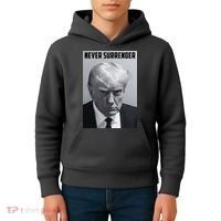 Never Surrender Donald Trump Mugshot Kids Hoodie thumb 4