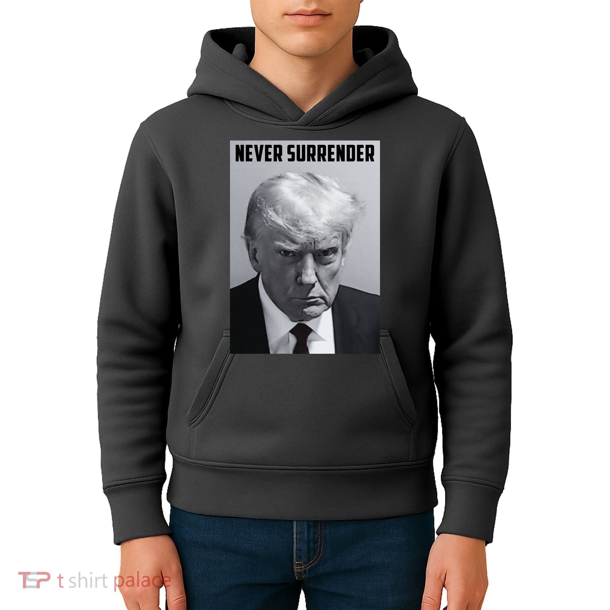 Never Surrender Donald Trump Mugshot Kids Hoodie