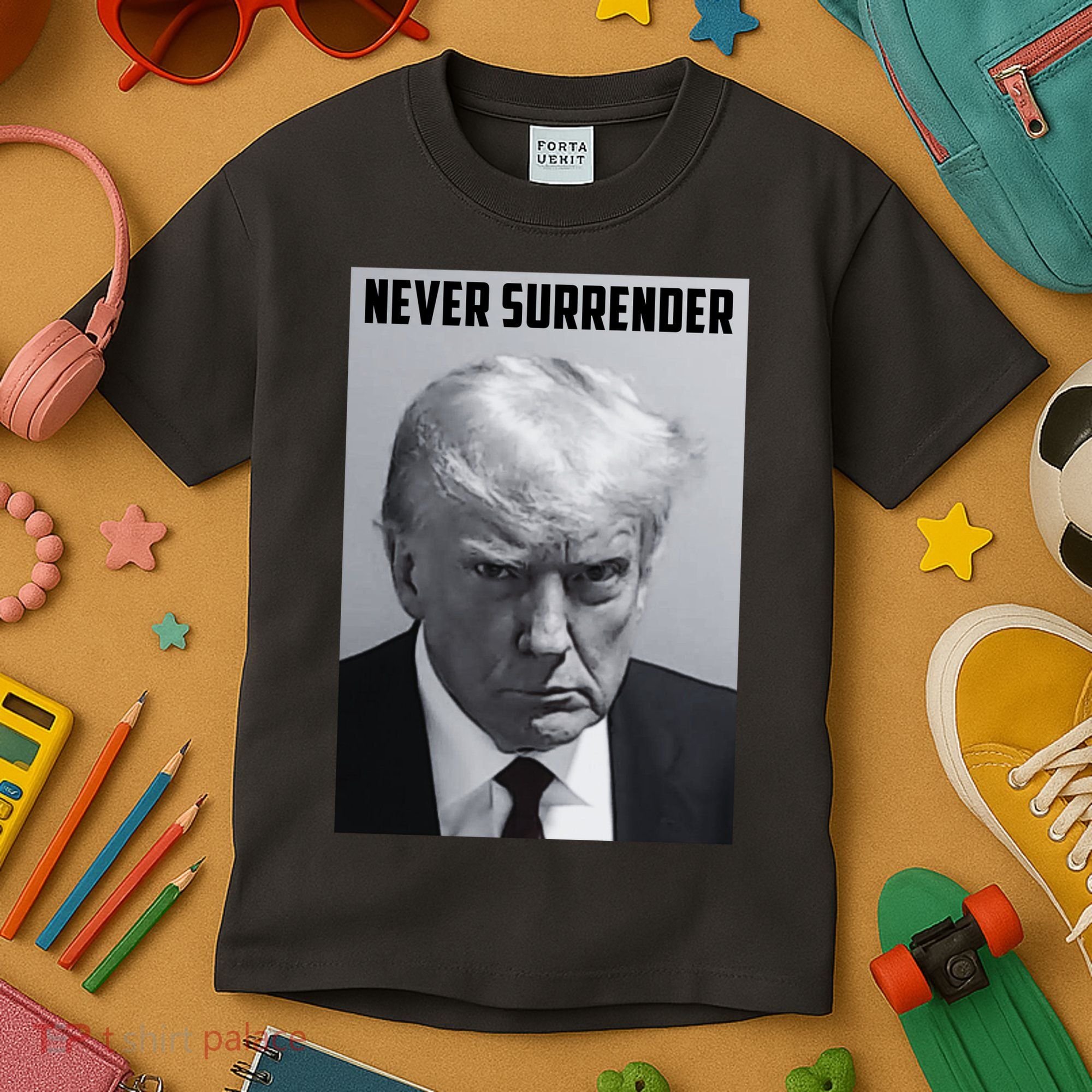 Never Surrender Donald Trump Mugshot Kids T-Shirt