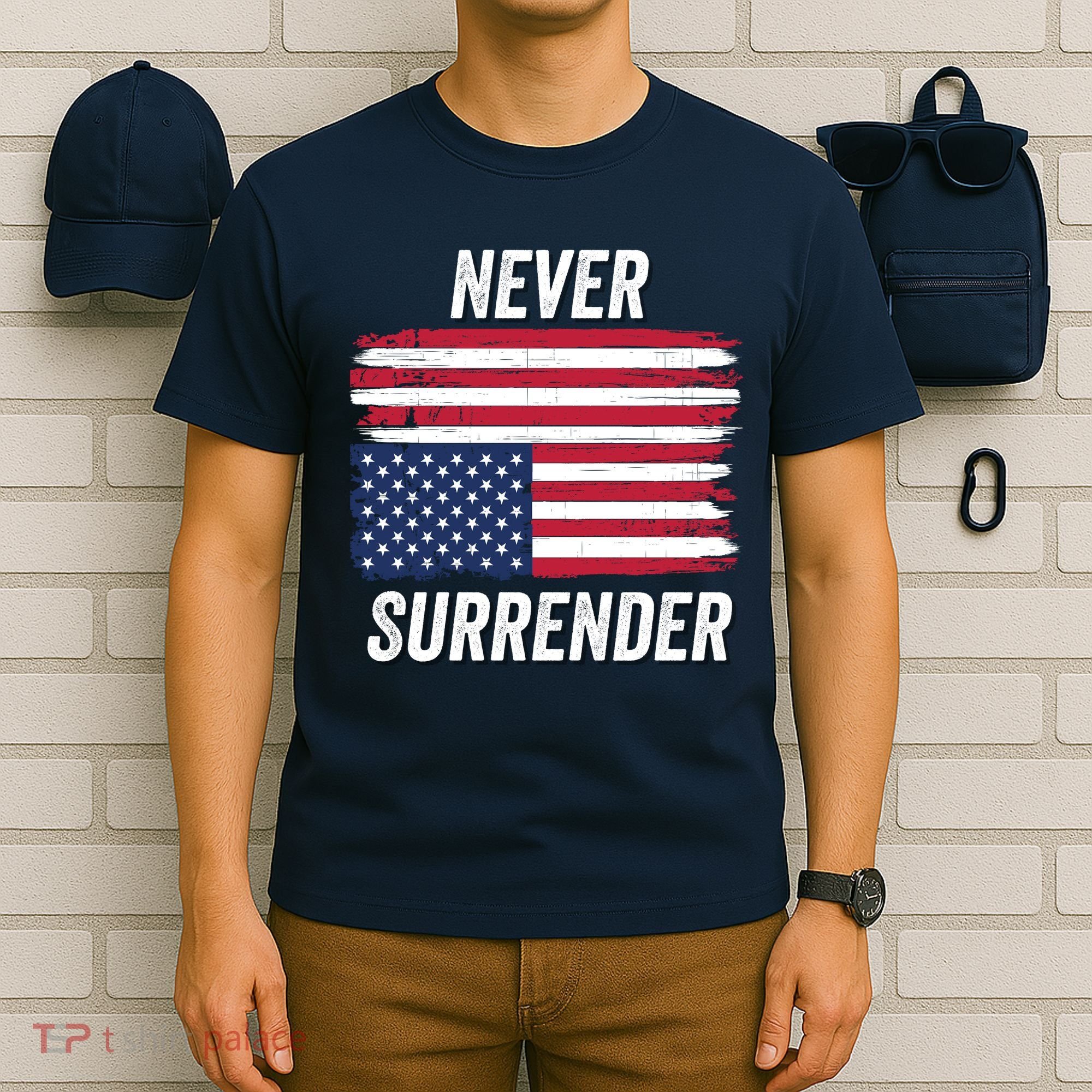 Never Surrender Distressed Usa Flag Save Our Republic Usa Under Distress T-Shirt
