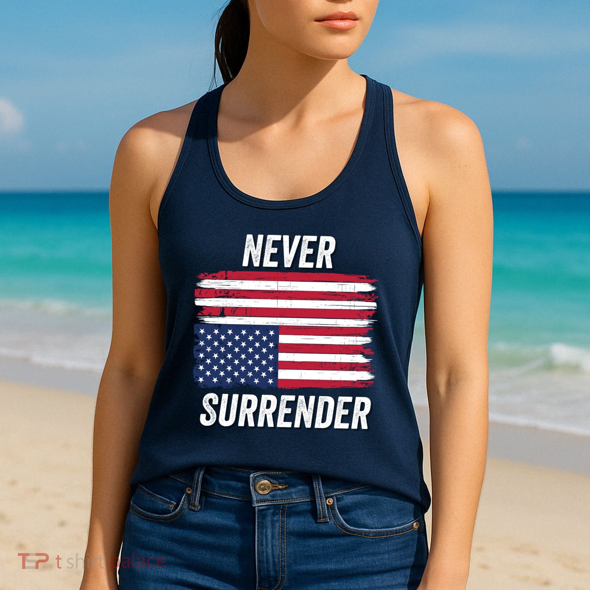 Never Surrender Distressed Usa Flag Save Our Republic Usa Under Distress Women's Tank Top