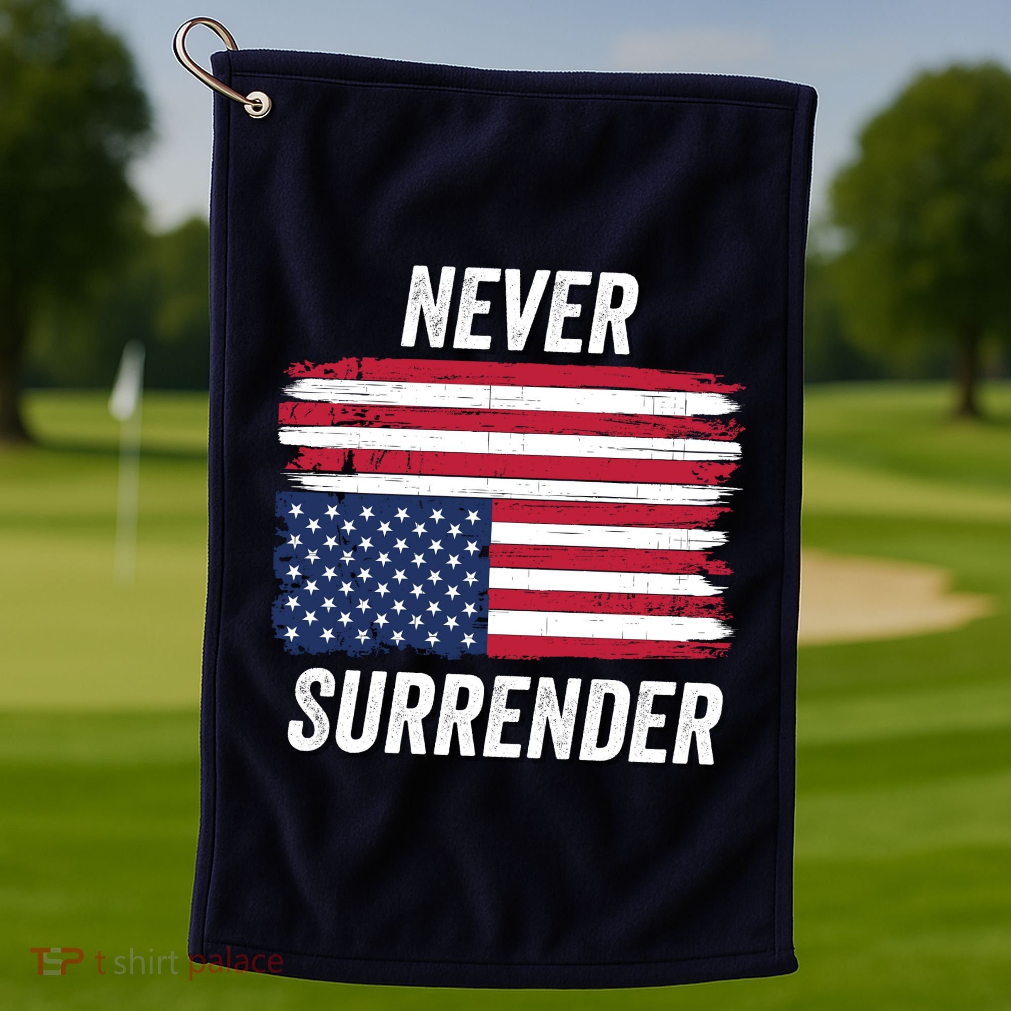 Never Surrender Distressed Usa Flag Save Our Republic Usa Under Distress Golf Towel