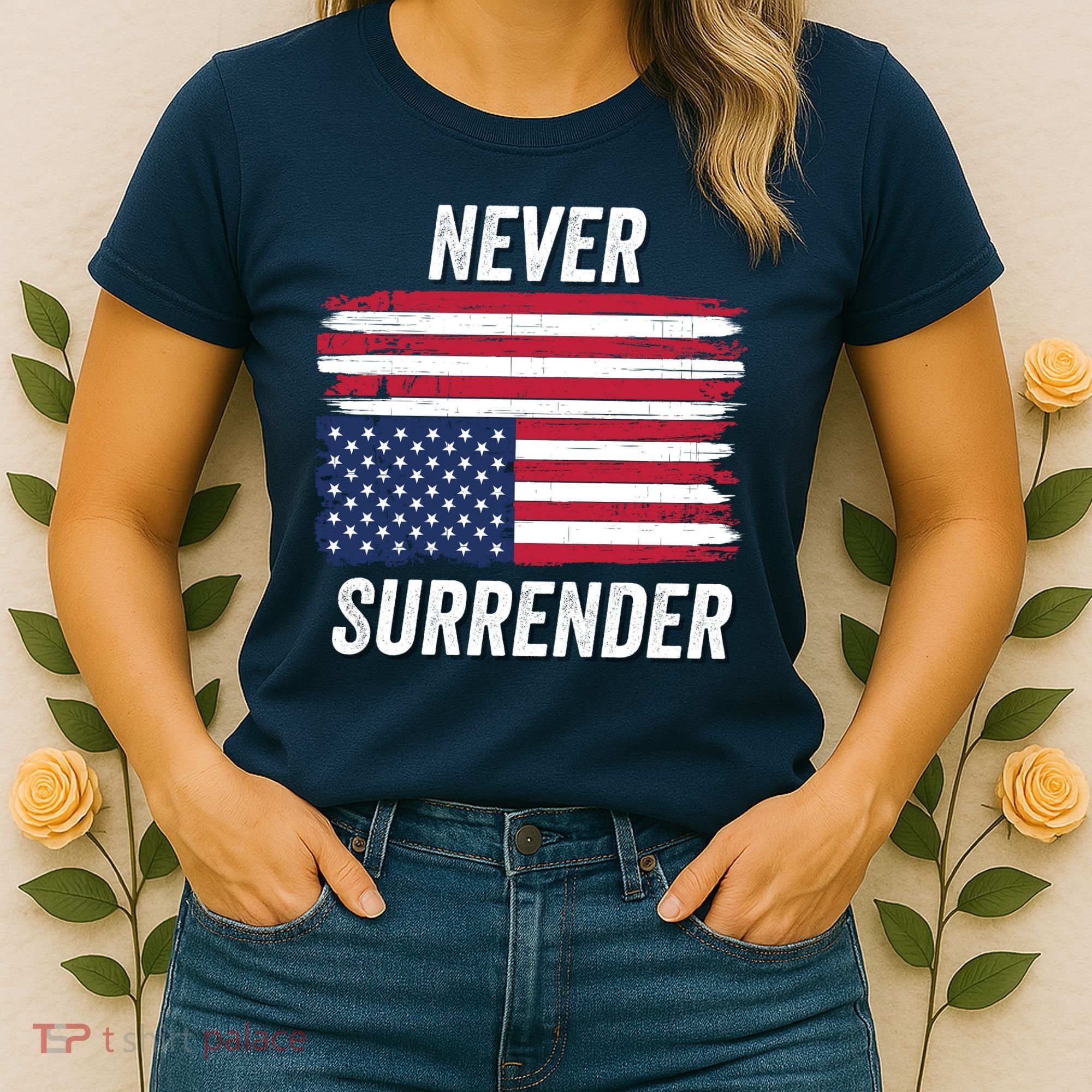 Never Surrender Distressed Usa Flag Save Our Republic Usa Under Distress Women's T-Shirt