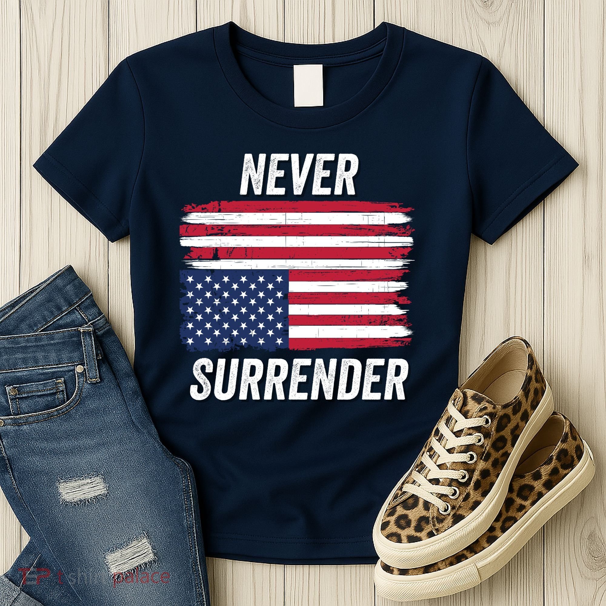 Never Surrender Distressed Usa Flag Save Our Republic Usa Under Distress Women's T-Shirt