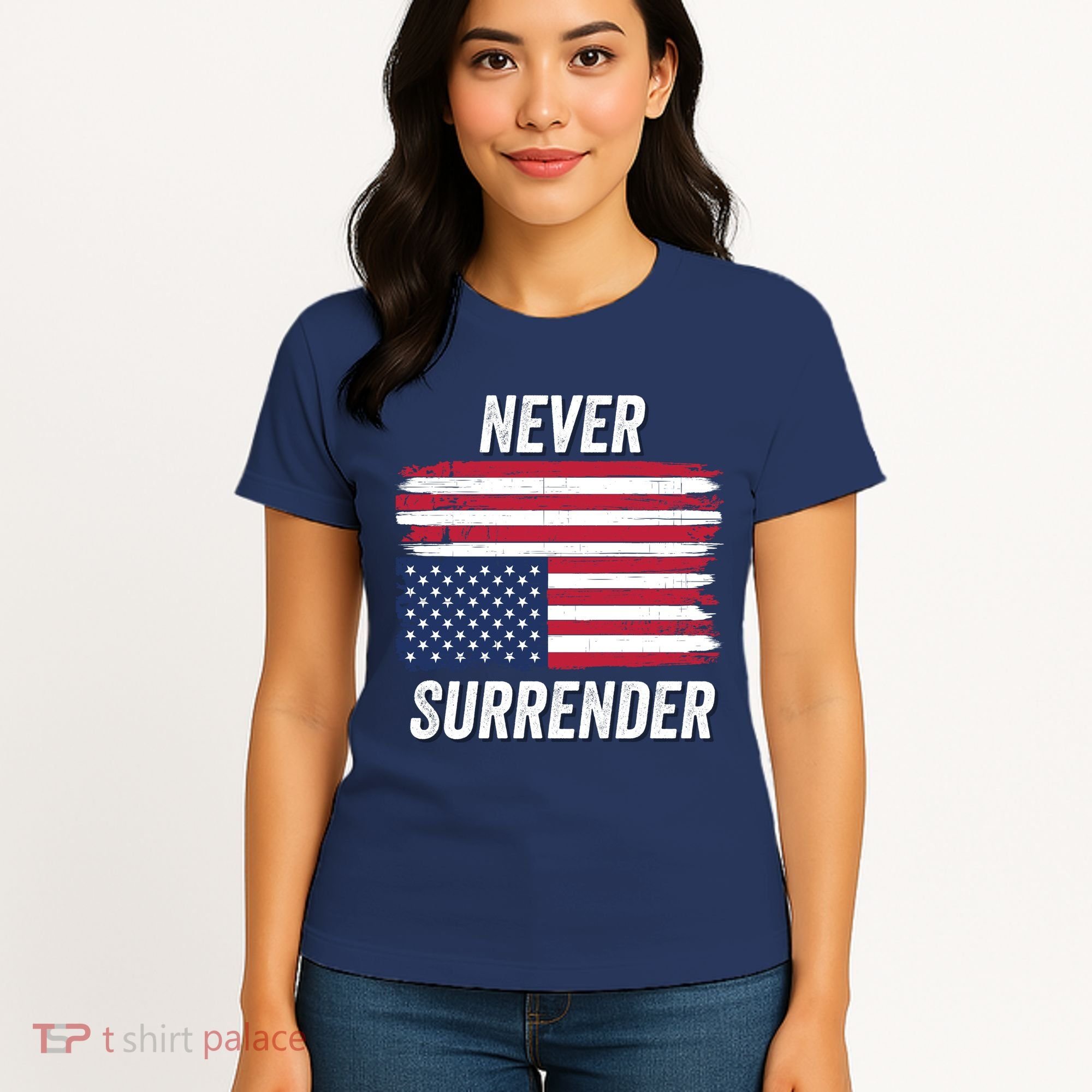 Never Surrender Distressed Usa Flag Save Our Republic Usa Under Distress Women's T-Shirt