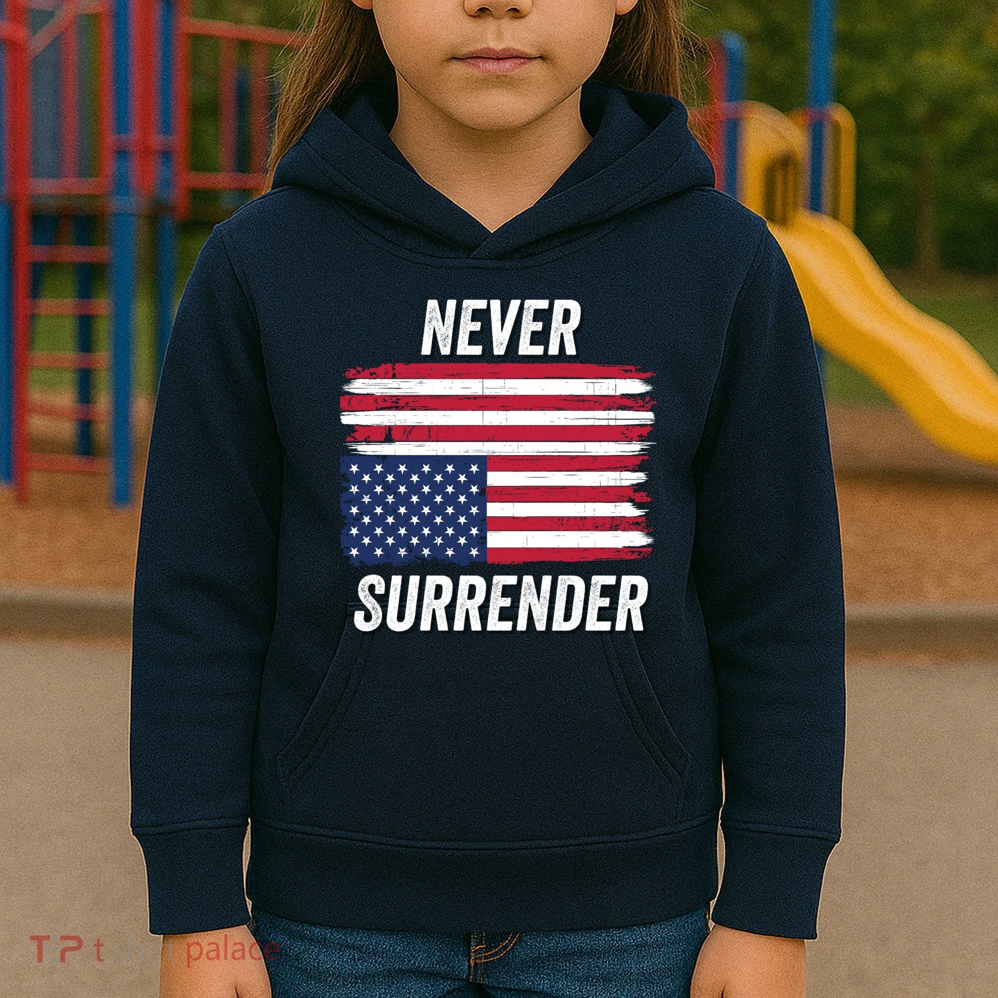 Never Surrender Distressed Usa Flag Save Our Republic Usa Under Distress Kids Hoodie