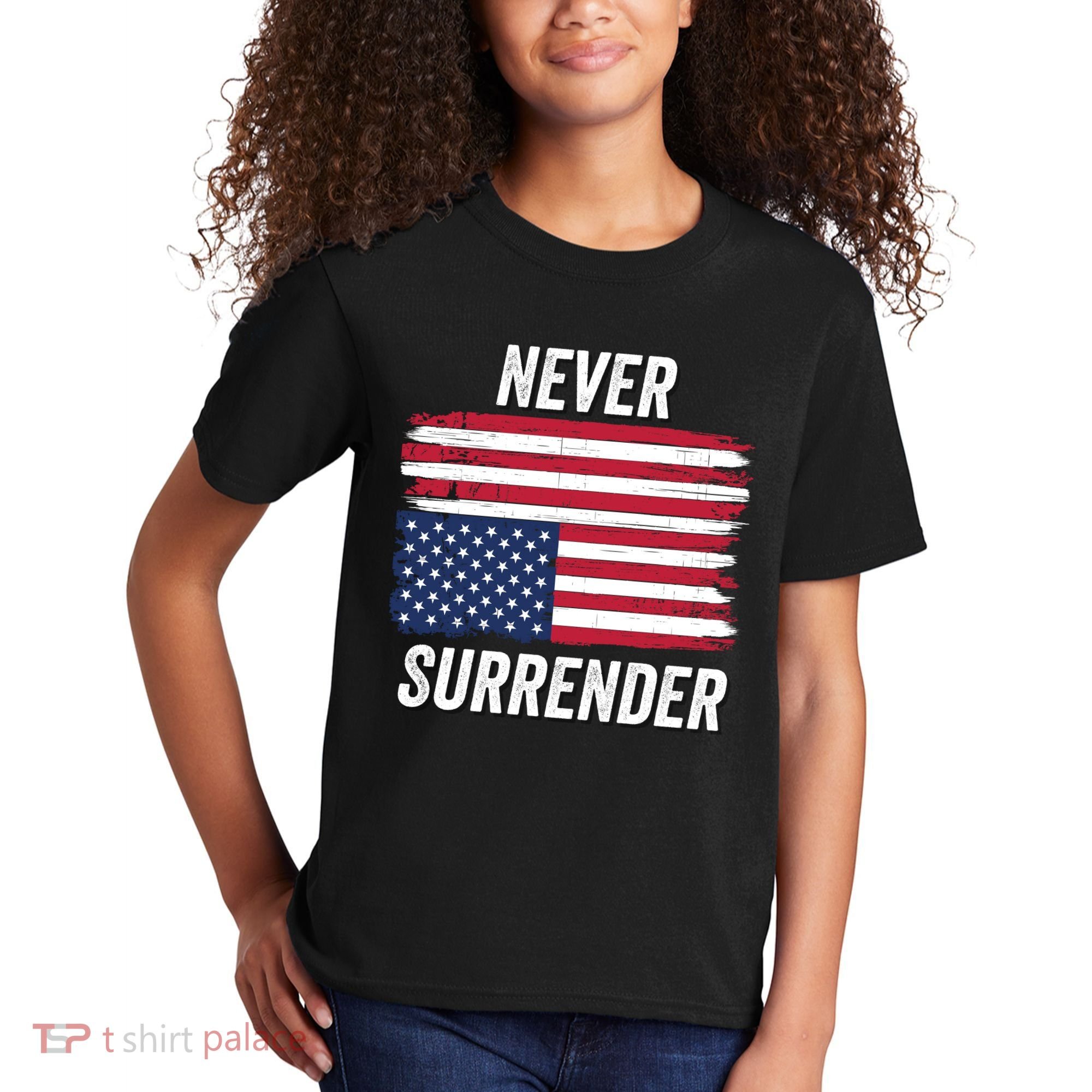 Never Surrender Distressed Usa Flag Save Our Republic Usa Under Distress Kids T-Shirt