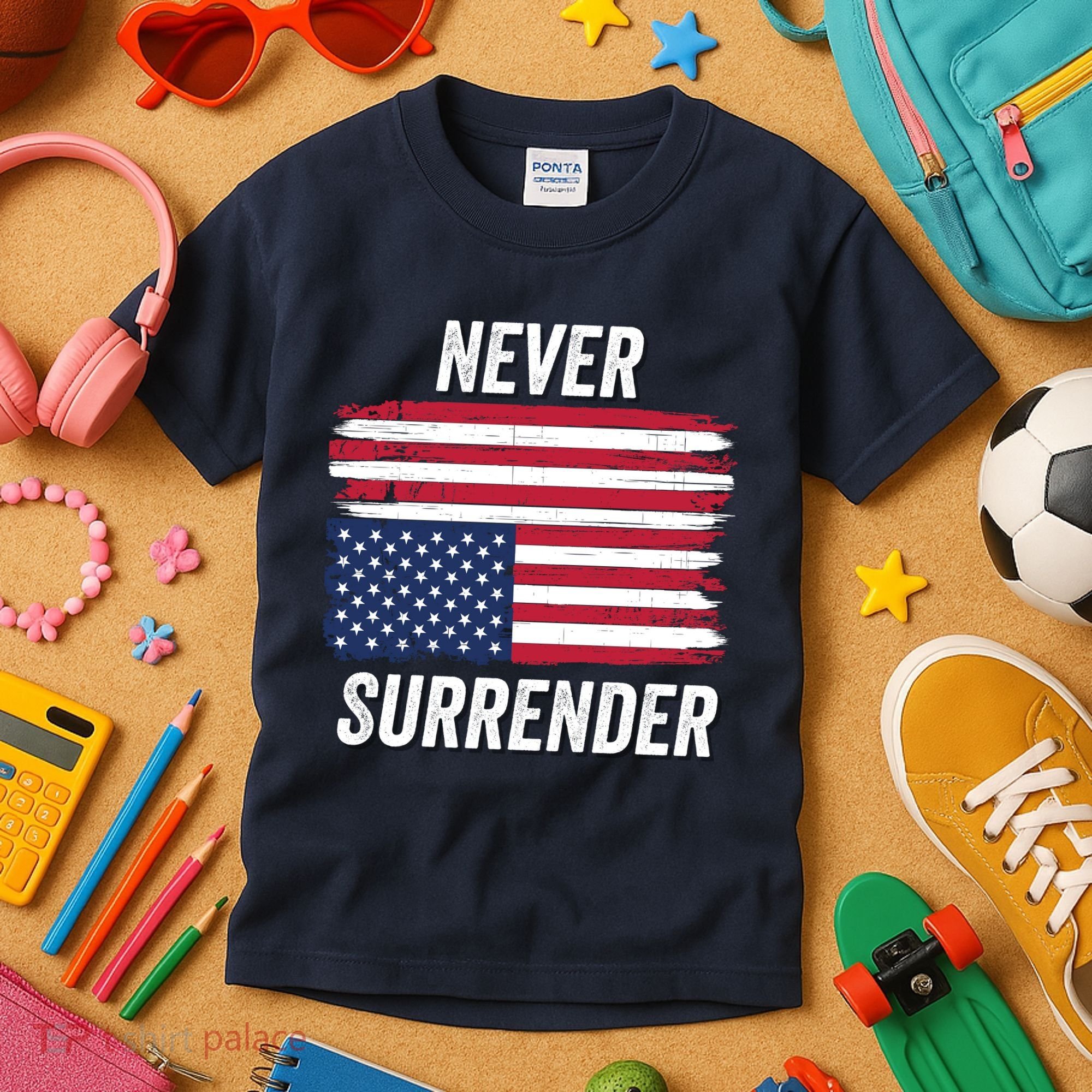 Never Surrender Distressed Usa Flag Save Our Republic Usa Under Distress Kids T-Shirt