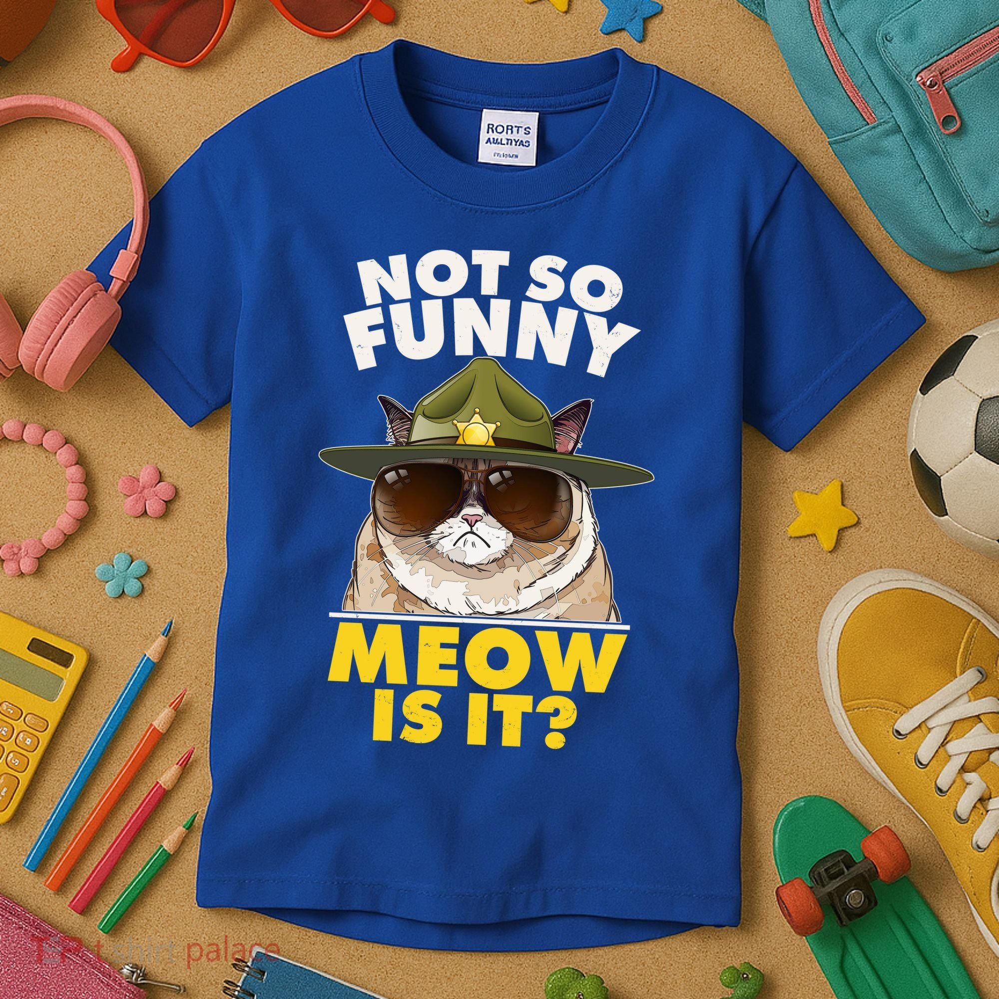 Not So Funny Meow Is It Grumpy Cat Police Trooper Kids T-Shirt