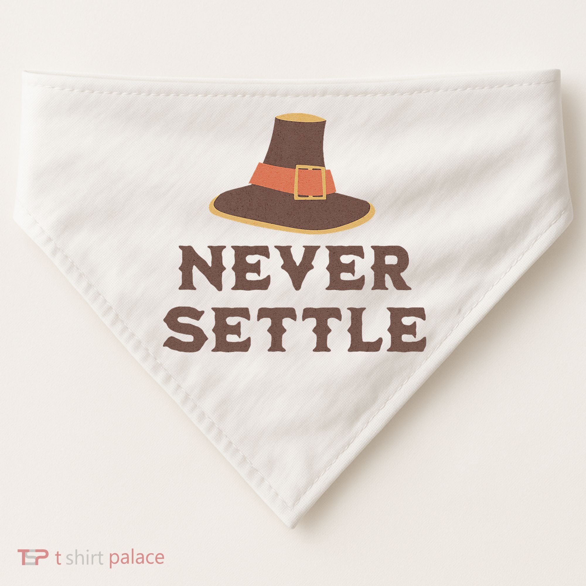 Never Settle Funny Thanksgiving Pilgrim USA-Made Doggie Bandana