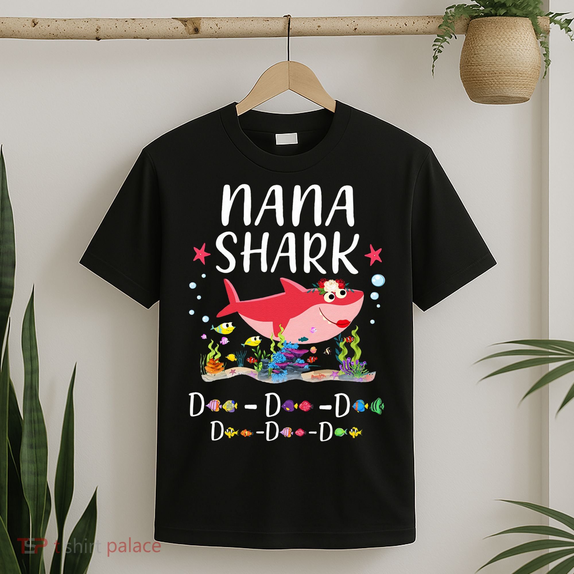 Nana Shark, Funny Mother's Day Floral Gift T-Shirt