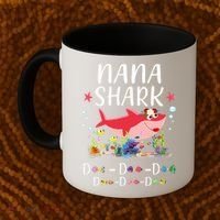 Nana Shark, Funny Mother's Day Floral Gift Coffee Mug thumb 2