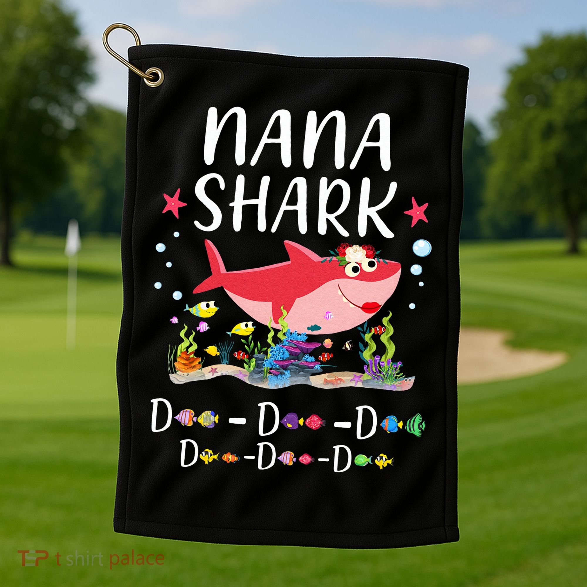 Nana Shark, Funny Mother's Day Floral Gift Golf Towel