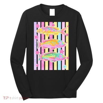 Neon Striped Fish Summer Beach Vibes Long Sleeve Shirt