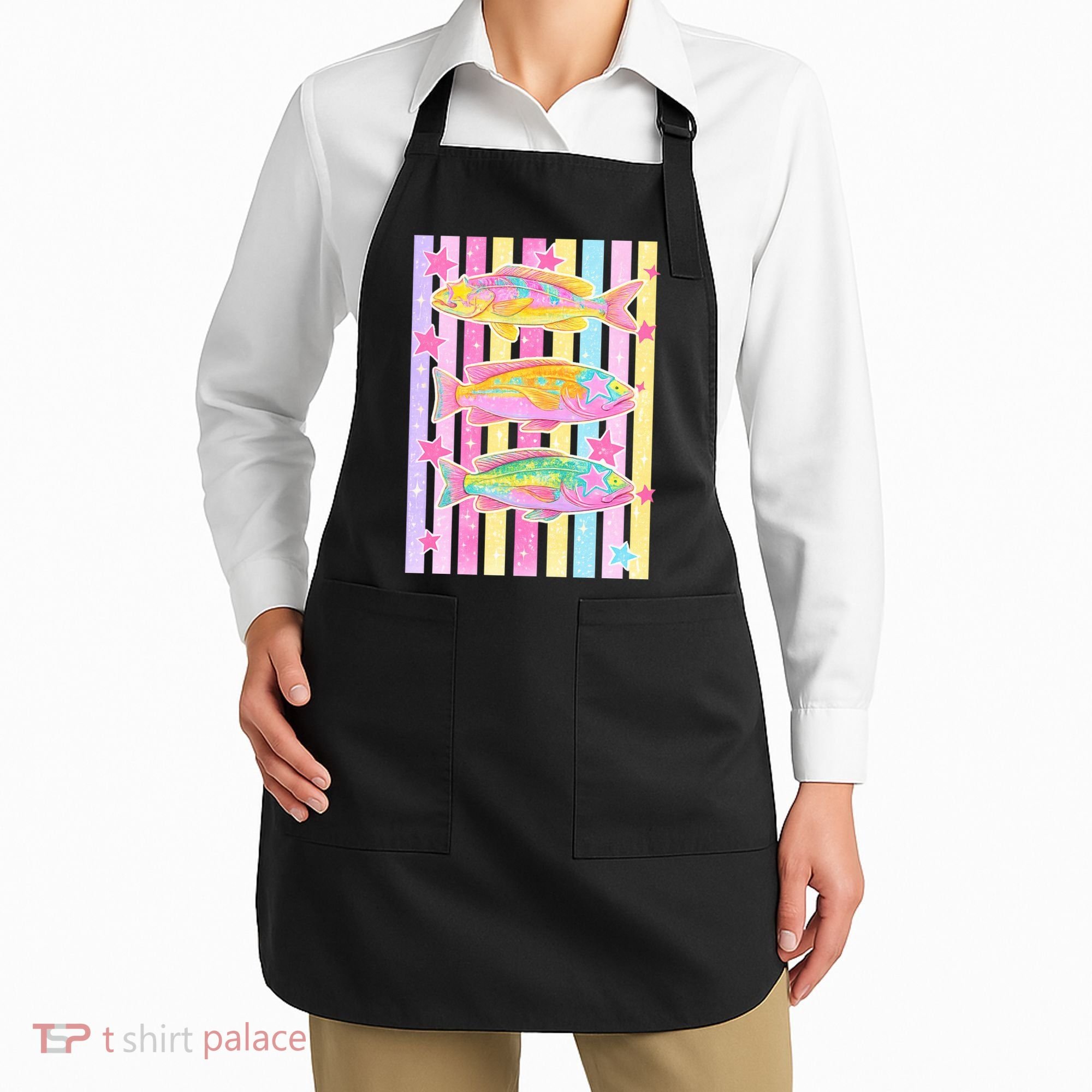 Neon Striped Fish Summer Beach Vibes Apron