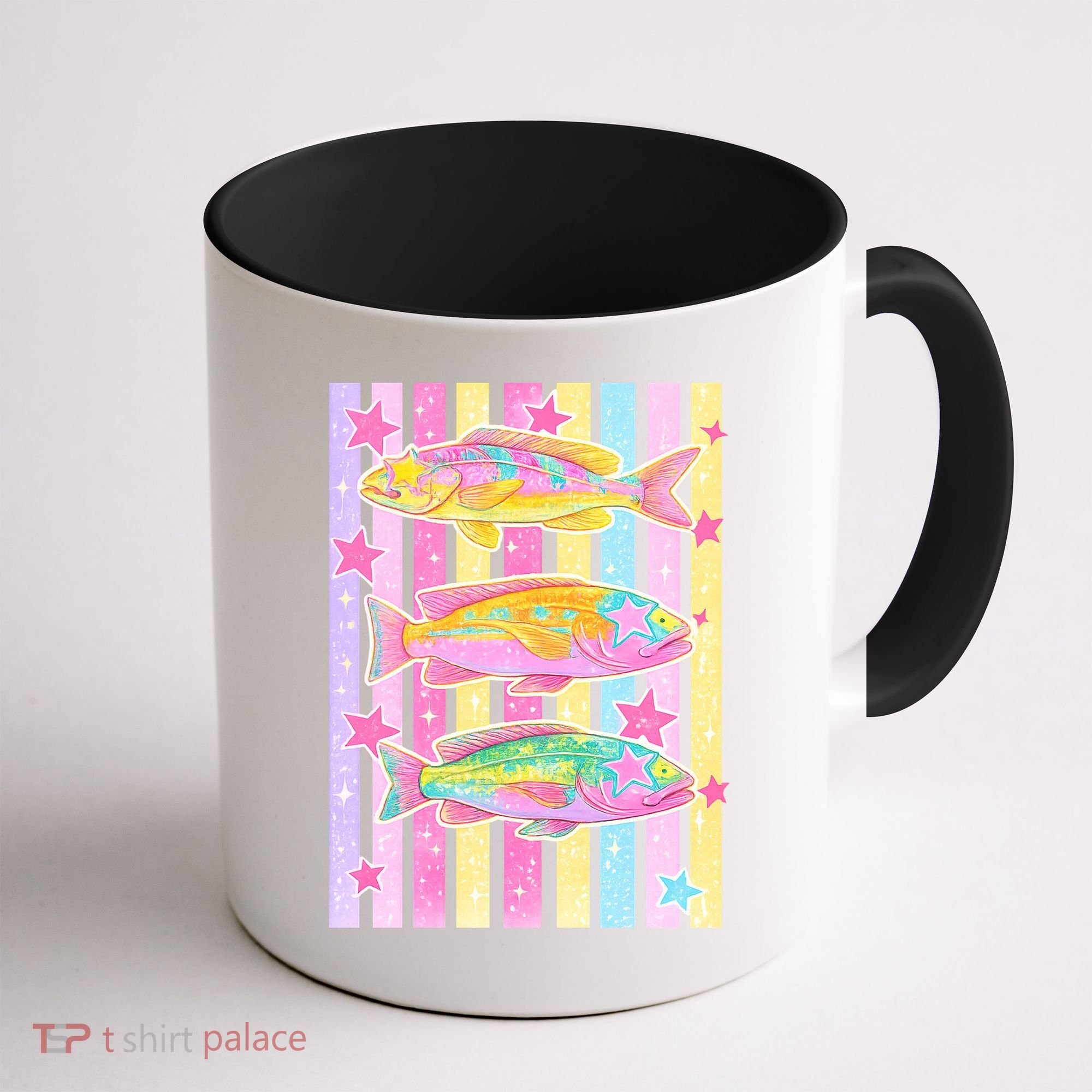 Neon Striped Fish Summer Beach Vibes Coffee Mug